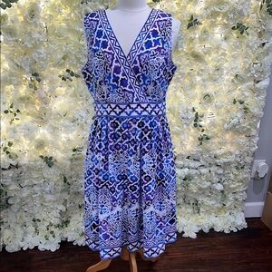 Blue and Purple Patterned Women's Dress